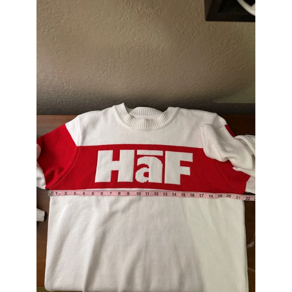 HAF Crewneck Sweater Red Stripe White Long Sleeve Knit Pullover Top Men's‎ L